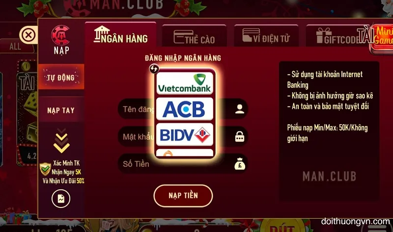 Nạp tiền nổ hũ qua ngân hàng là một lựa chọn mang tính an toàn cao